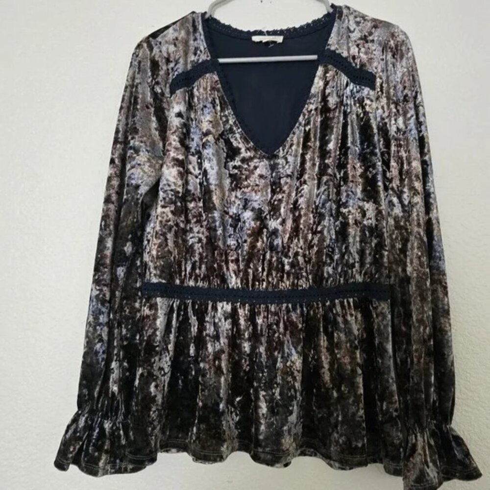 Mystree Crushed Velour Multi Color Peplum Top Medium